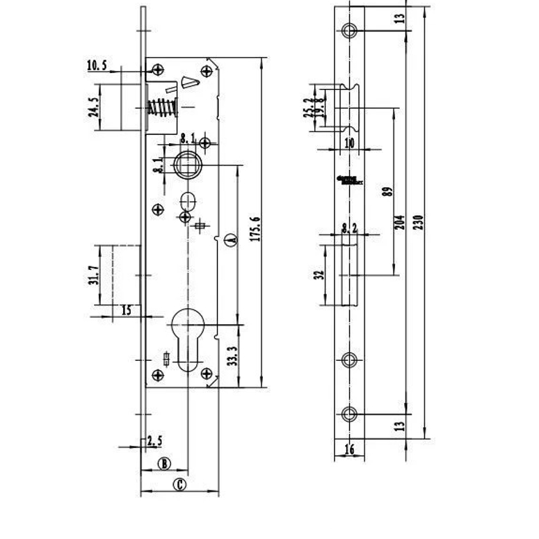 Замок 920a 92/25/8 F=24 с фалевой защелкой+ответная планка DORMA в Москве_Изображение_3
