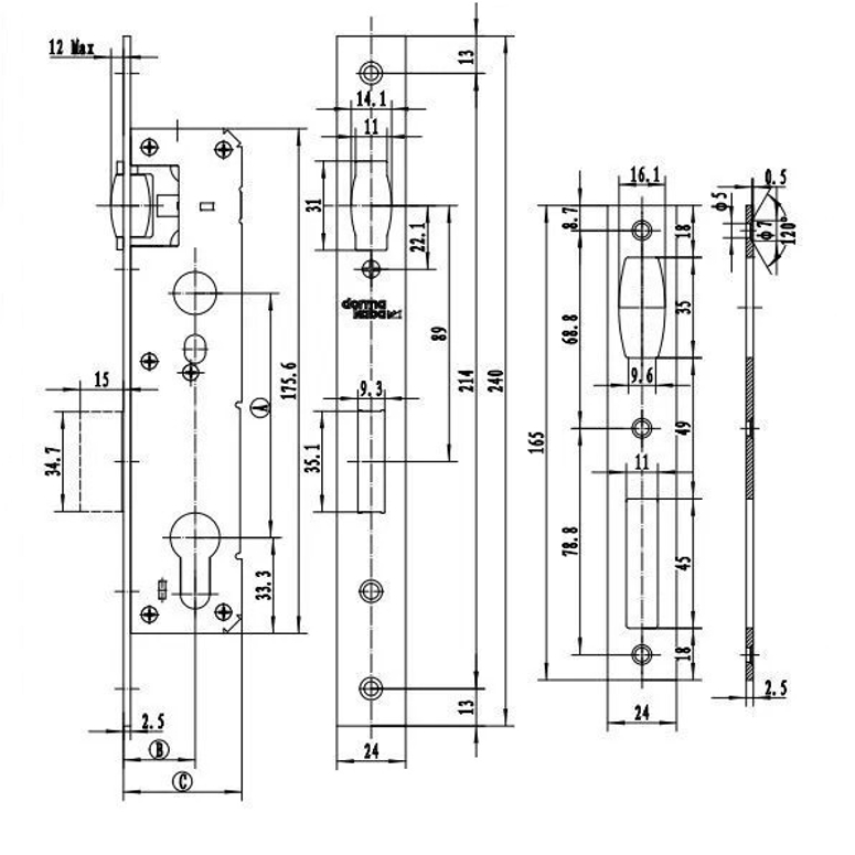 Замок 860а 85/25/8 F=24 с роликовой защелкой нержавеющая сталь матовый DORMA в Москве_Изображение_3