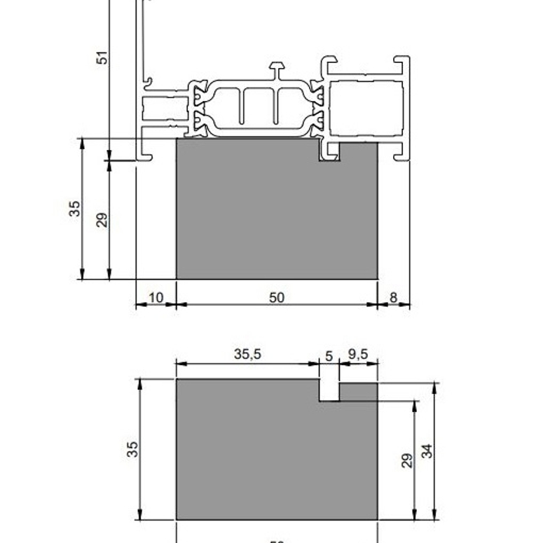 Профиль теплый подставочный фрезерованный 29/35X50X1200MM (REYNAERS CS77 FUNCTIONAL) BLAUGELB в Казани