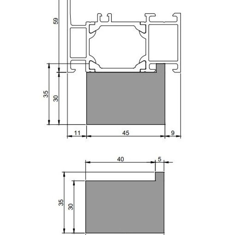 Профиль тёплый подставочный фрезерованный 30/35X45X1200MM (Schuco AWS 65) BLAUGELB в Москве