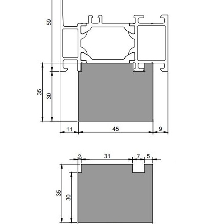 Профиль тёплый подставочный фрезерованный 30/35X45X1200MM (Schuco AWS 65 BS) BLAUGELB в Москве