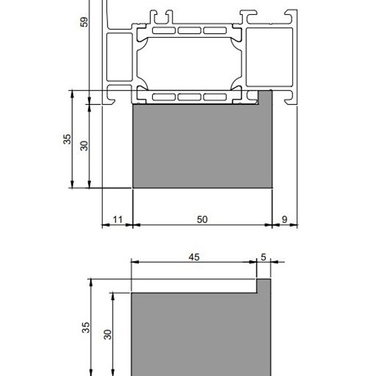 Профиль тёплый подставочный фрезерованный 30/35X50X1200MM (Schuco AWS 70) BLAUGELB в Москве