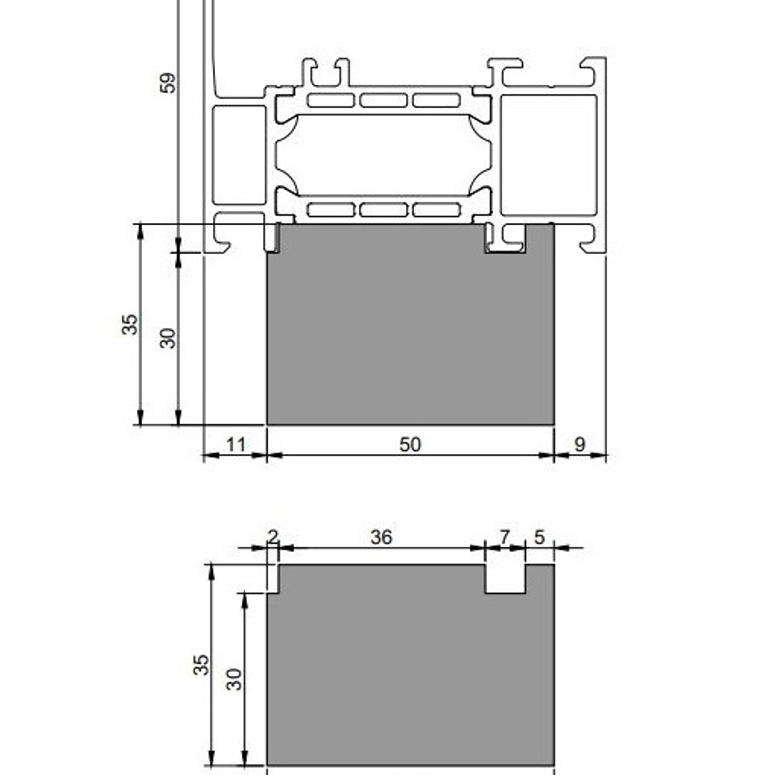Профиль тёплый подставочный фрезерованный 30/35X50X1200MM (Schuco AWS 70 BS) BLAUGELB в Москве