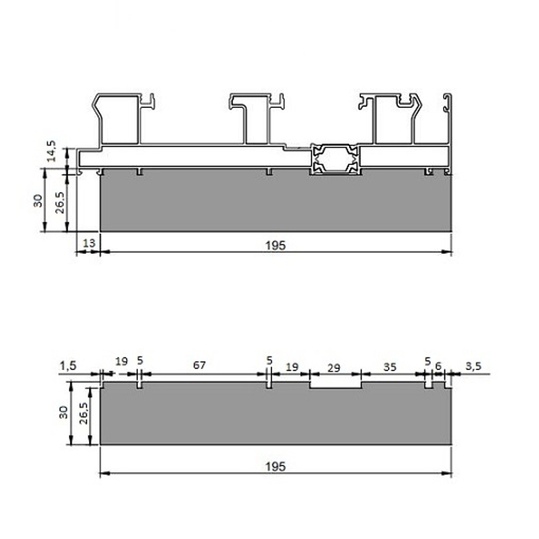 Профиль тёплый подставочный фрезерованный 26,5/30X195X1200MM (Alumil S 560) BLAUGELB в Москве