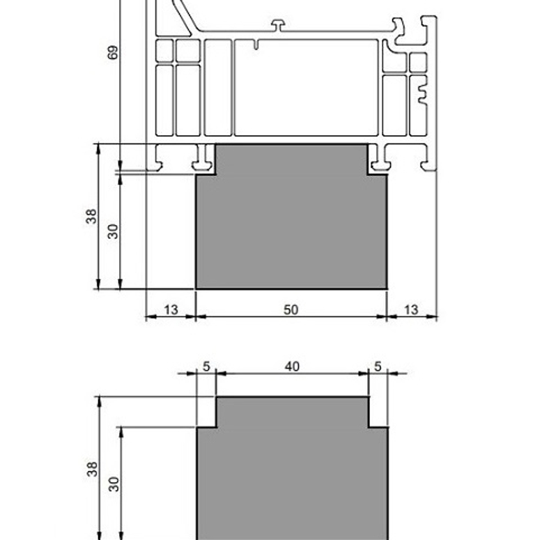 Профиль тёплый подставочный фрезерованный 30/38X50X1200MM (Deceuninck Elegant) BLAUGELB в Москве