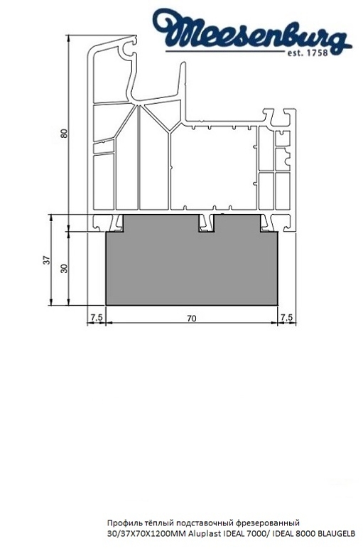 Профиль тёплый подставочный фрезерованный 30/37X70X1200MM Aluplast IDEAL 7000/ IDEAL 8000/ Inte в Москве Профиль тёплый подставочный фрезерованный 30/37X70X1200MM Aluplast IDEAL 7000/ IDEAL 8000/ Inte в Москве