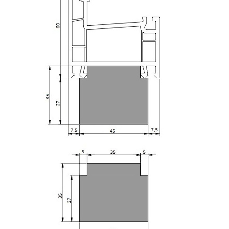 Профиль теплый подставочный фрезерованный 27/35X45X1200MM (Brusbox AERO / 60-3 / 60-4) BLAUGELB в Казани
