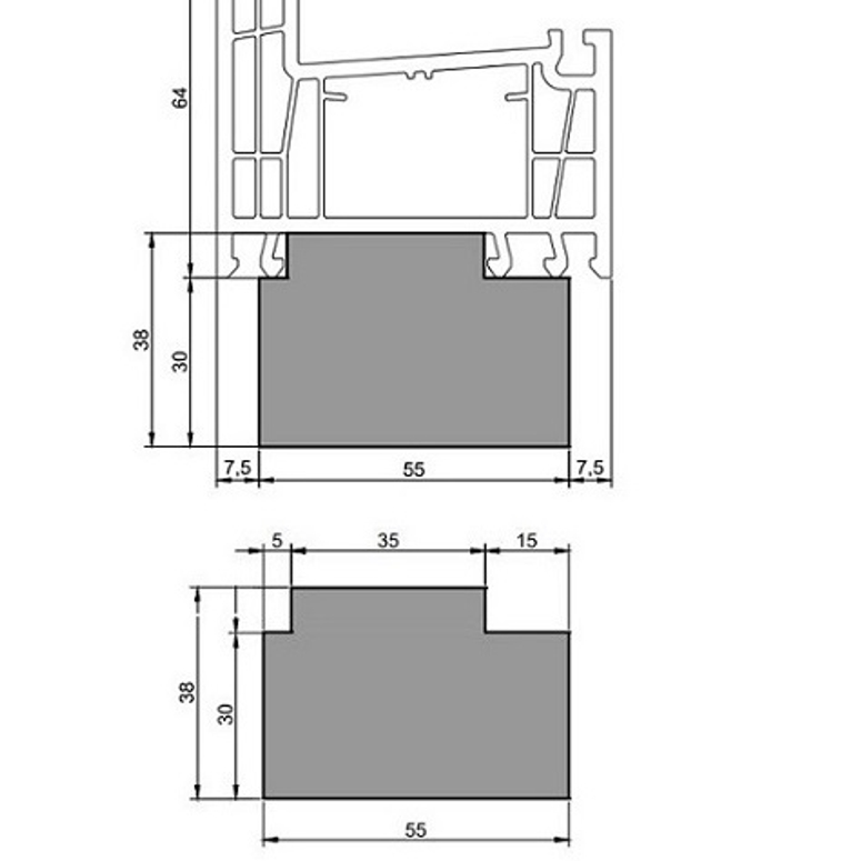 Профиль теплый подставочный фрезерованный 30/38X55X1200MM (Brusbox 70-4) BLAUGELB в Москве