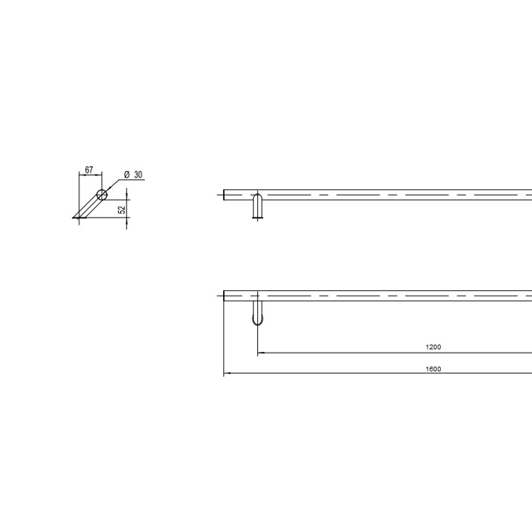 Ручка дверная офисная двухсторонняя P45 ⌀30 X=1200 L=1600 45° нержавеющая сталь матовая в Москве_Изображение_3