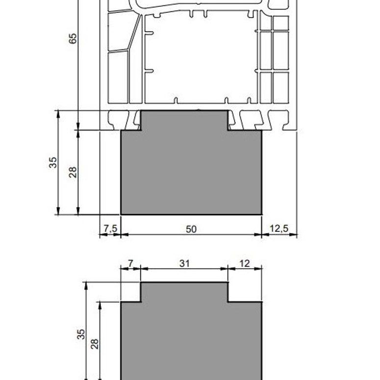 Профиль тёплый подставочный фрезерованный 28/35X50X1200MM (Aluplast IDEAL 4000/ IDEAL 5000) BLAUGELB в Москве