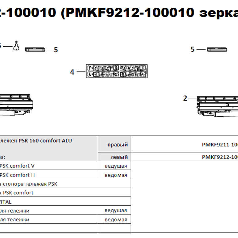 Комплект PSK COMFORT ALU правый без опор тележек в Москве_Изображение_1