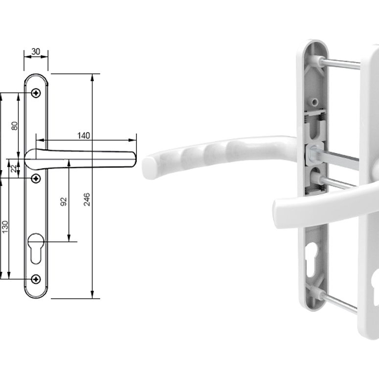 Гарнитур дверной нажимной LXB дизайн 92-30 мм белый RAL9016 STROXX в Москве