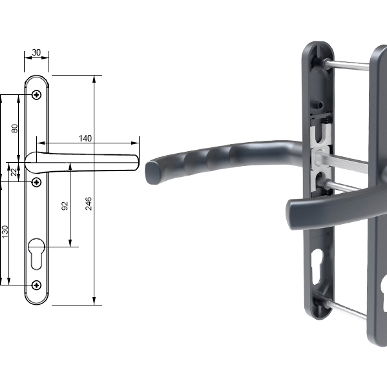 Гарнитур дверной нажимной LXB дизайн 92-30 мм антрацит RAL7024 STROXX в Москве
