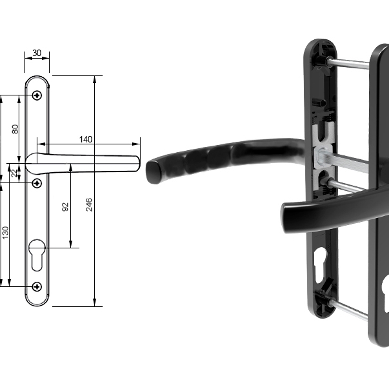 Гарнитур дверной нажимной LXB дизайн 92-30 мм черный RAL9005 STROXX в Москве