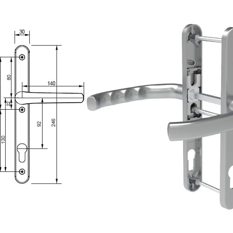 Гарнитур дверной нажимной LXB дизайн 92-30 мм серебристо-серый матовый RAL9006 STROXX в Москве