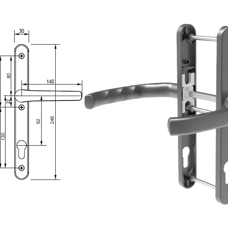 Гарнитур дверной нажимной LXB дизайн 92-30 мм серый RAL9007 STROXX в Москве