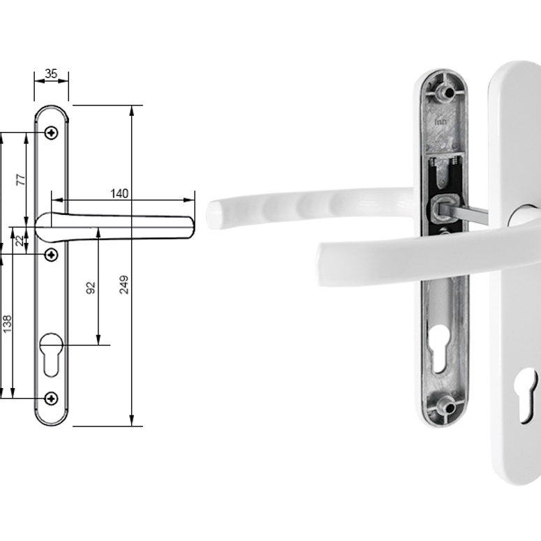 Гарнитур дверной нажимной Q дизайн 92-35 мм белый RAL9016 STROXX в Москве_Изображение_1