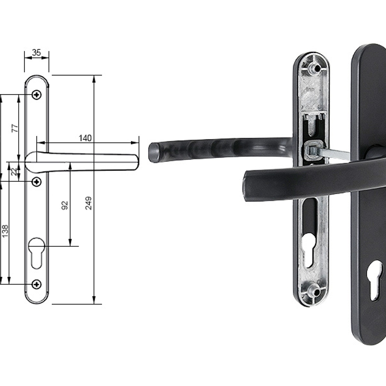Гарнитур дверной нажимной Q дизайн 92-35 мм антрацит RAL7024 STROXX в Москве_Изображение_1