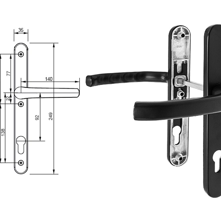 Гарнитур дверной нажимной Q дизайн 92-35 мм черный RAL9005 STROXX в Москве_Изображение_1