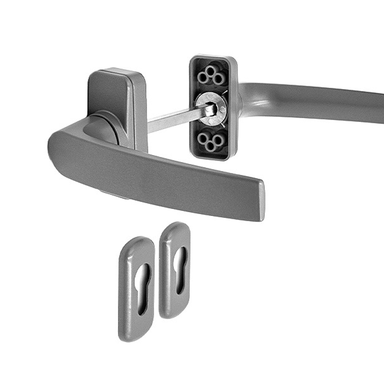 Ручка дверная двусторонняя с розетками под цилиндр MIA серая RAL9007 STROXX в Уфе