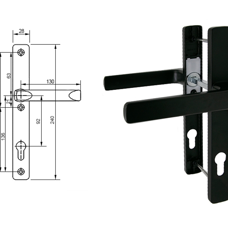 Гарнитур дверной нажимной GL 92-28 мм черный RAL9005 STROXX в Москве