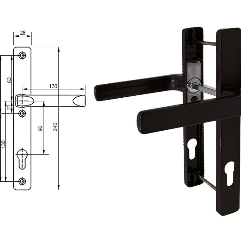 Гарнитур дверной нажимной GL 92-28 мм коричневый RAL8019 STROXX в Москве