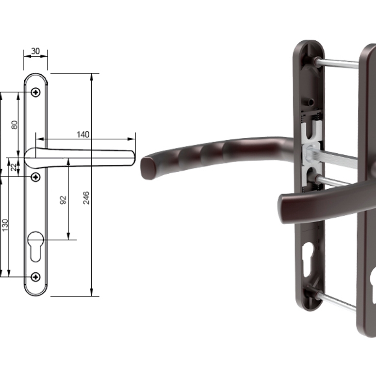 Гарнитур дверной нажимной LXB дизайн 92-30 мм коричневый RAL8019 STROXX в Москве