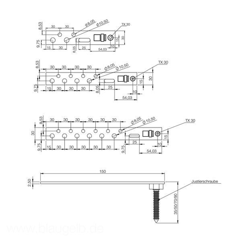 Пластина монтажная 150/60мм PROTECT с регулировочным винтом BLAUGELB в Москве_Изображение_4