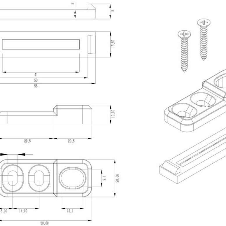 Планка ответная для шпингалета алюминиевых дверей верхняя STROXX в Новосибирске_Изображение_2